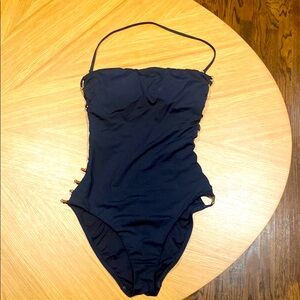 Trina Turk black cutout halter riviera swimsuit